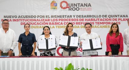 Mara Lezama firma convenio con hoteleros para habilitar escuelas como refugios temporales en Cancún